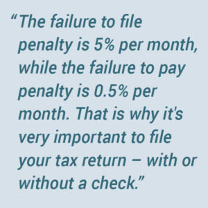 To avoid penalties, it's important to always file a tax return, with or without a check.